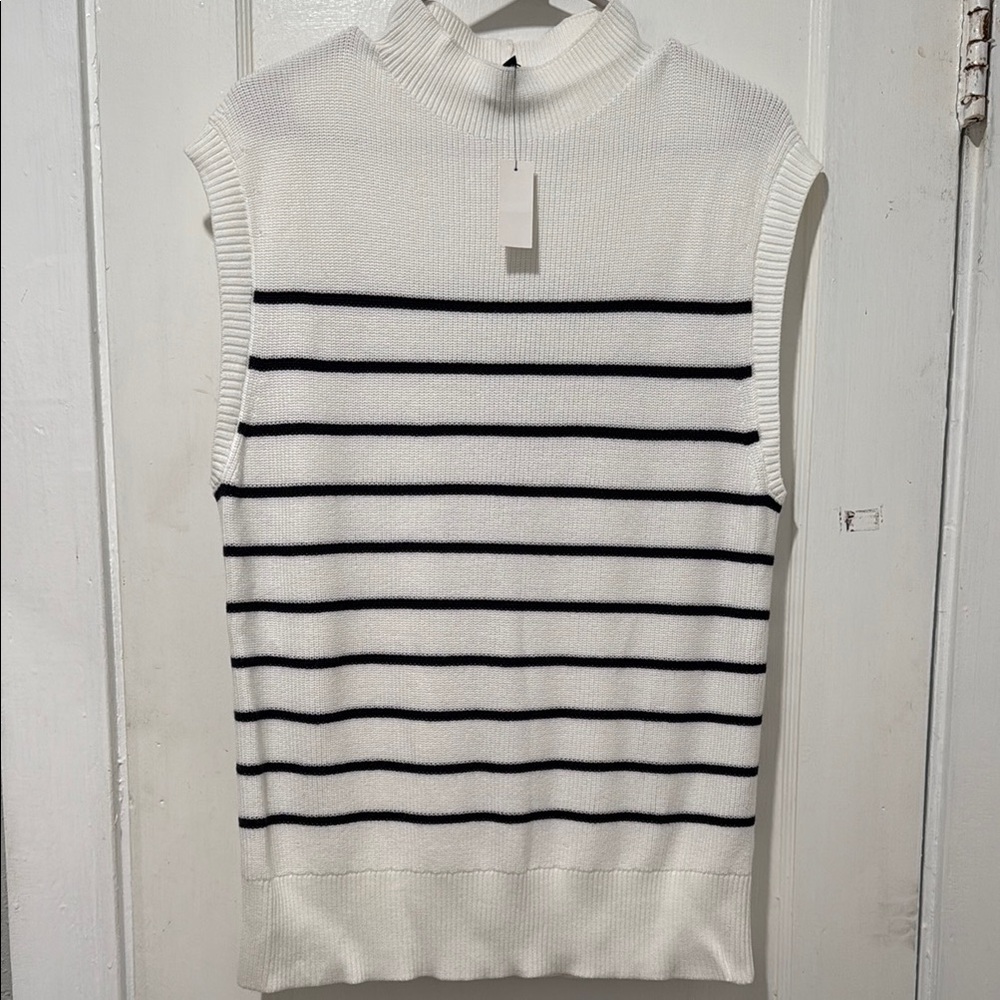 Talbots new Sleeveless White and Black Striped Sweater